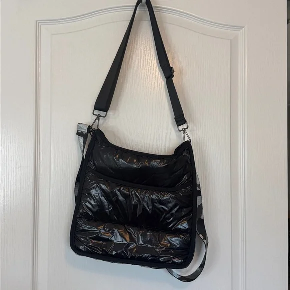 Ah-dorned Patent Black Quilted Shoulder Bag 2 Straps - Picture 4 of 15